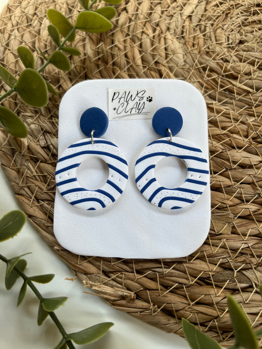 Navy and White Stripe Polymer Clay Earrings