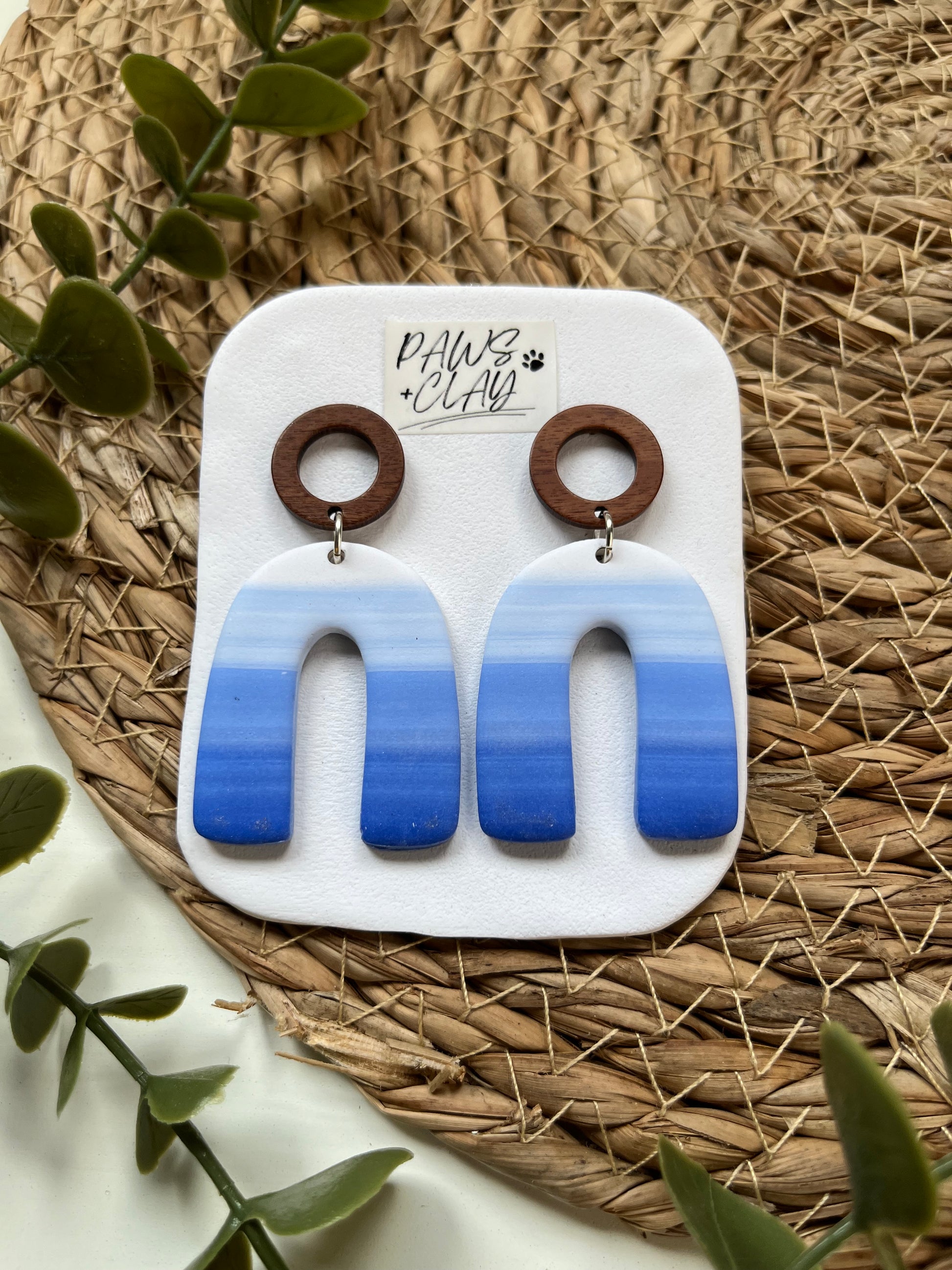 Blue Arched Polymer Clay Earrings