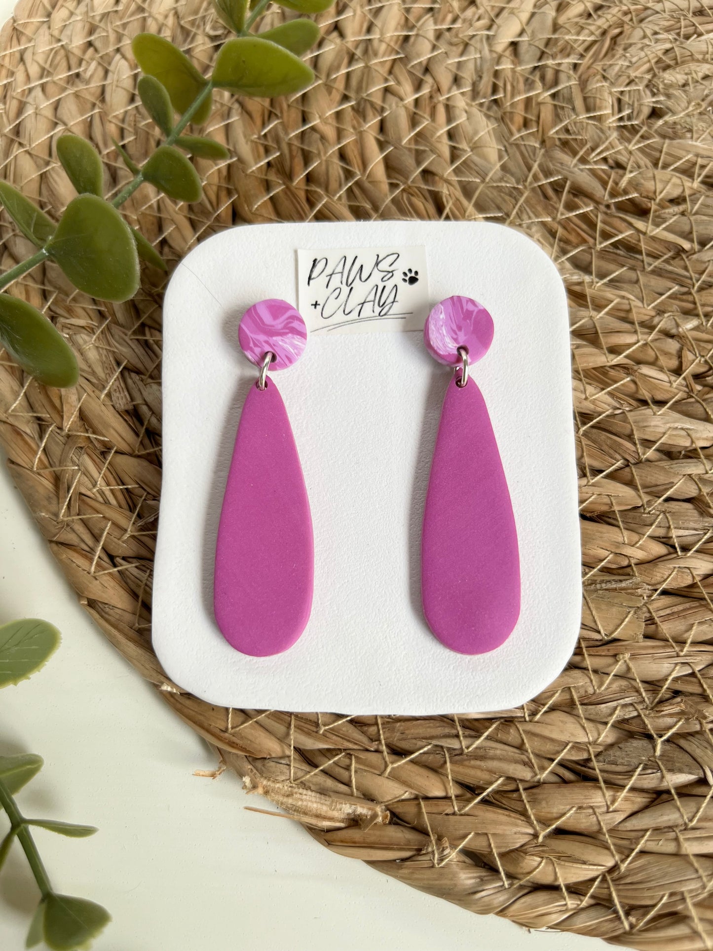 Purple Teardrop Polymer Clay Earrings