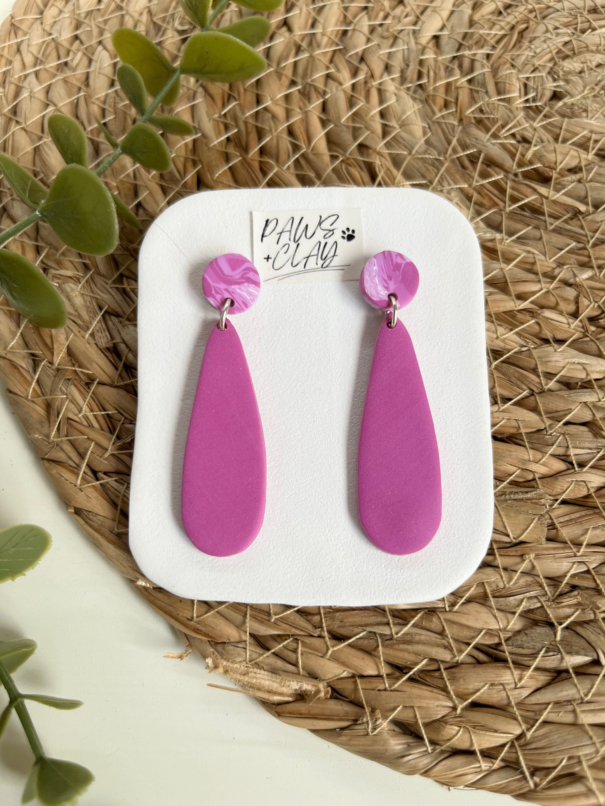 Purple Teardrop Polymer Clay Earrings