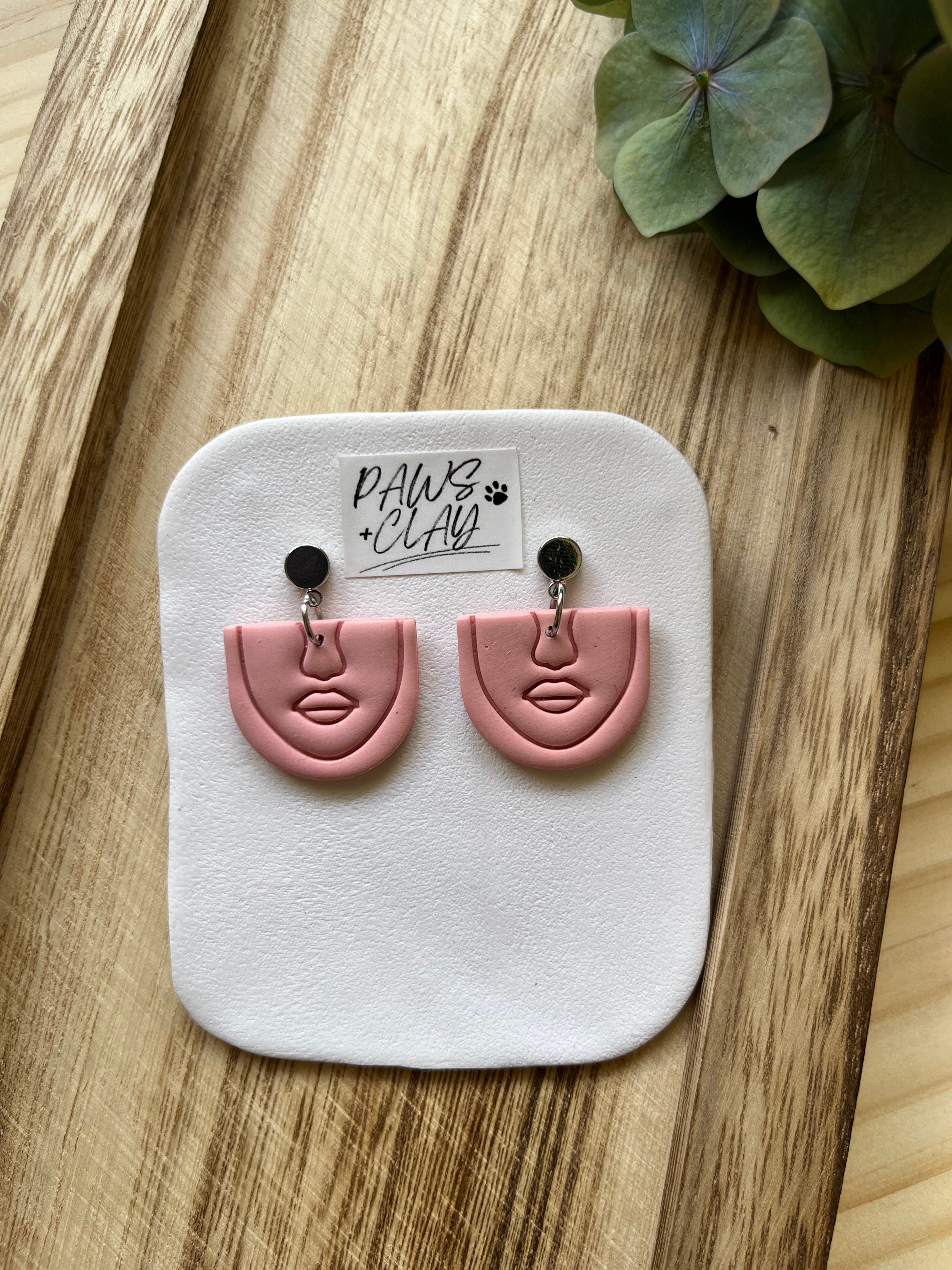 Pink squiggle face Polymer Clay Earrings