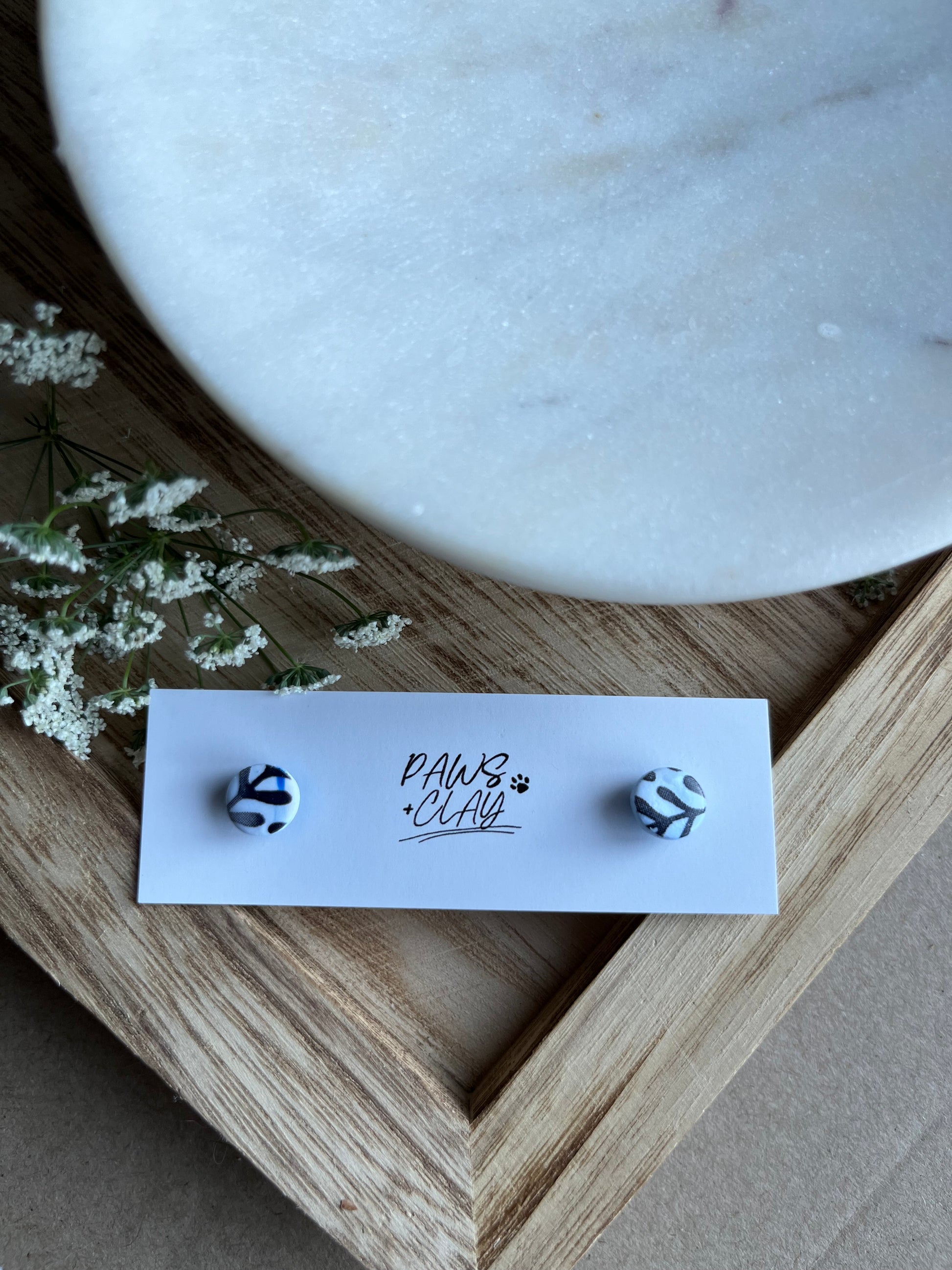 Leaf Print Polymer Clay Earring Studs