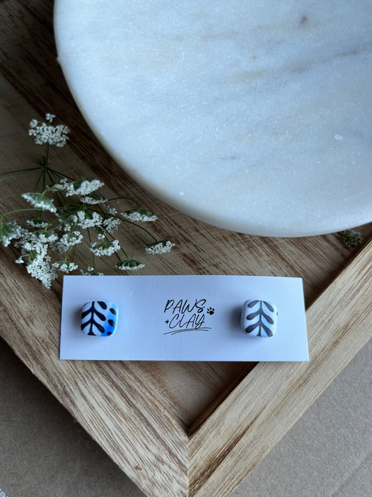 Leaf Print Polymer Clay Earring Studs