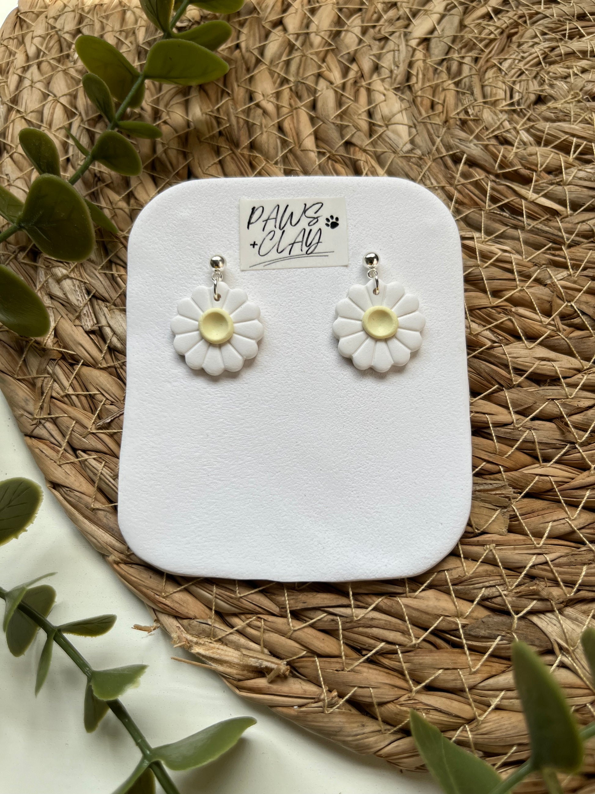 White Daisy Polymer Clay Earrings