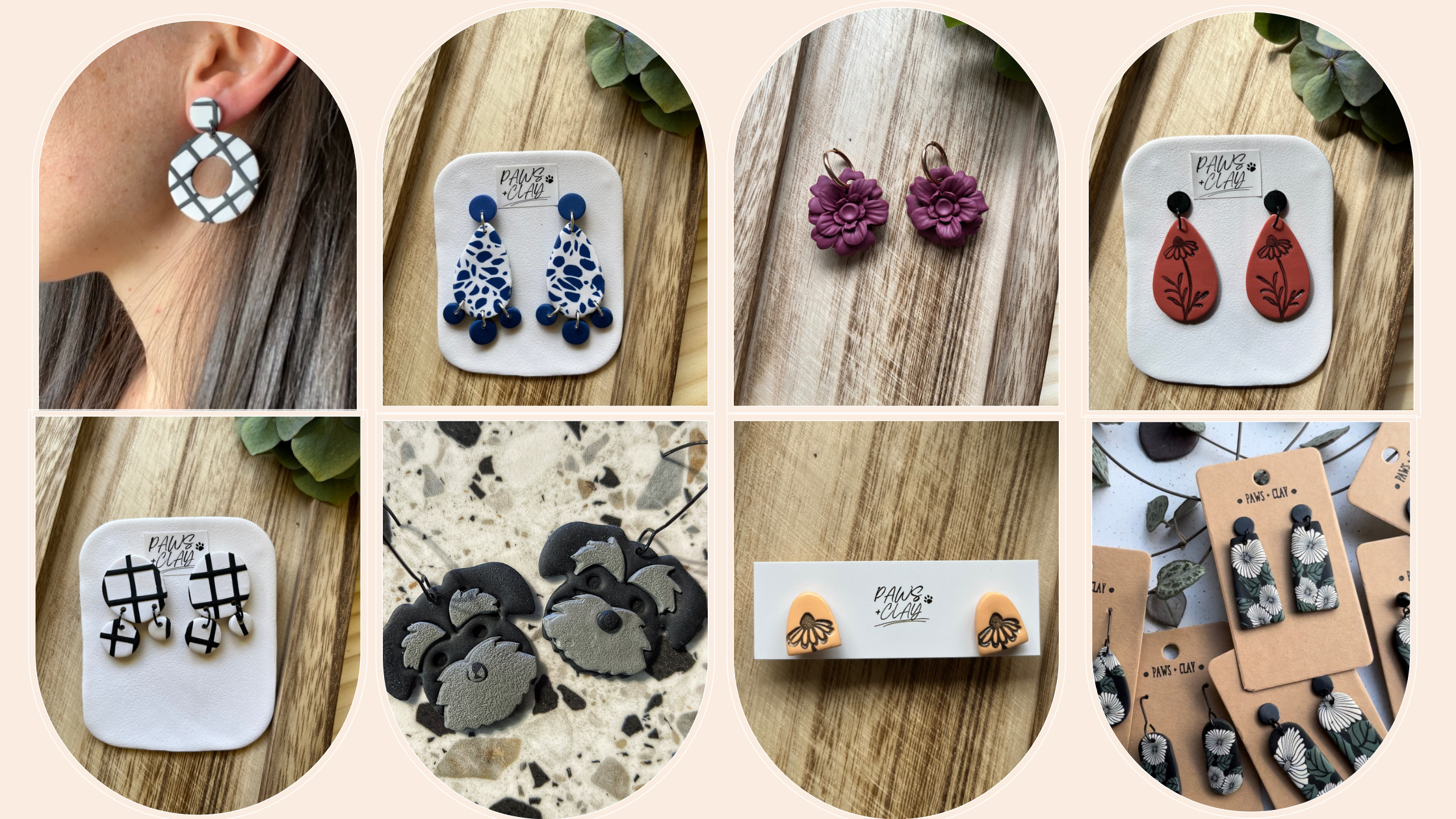 Polymer clay earrings handmade by Paws and Clay
