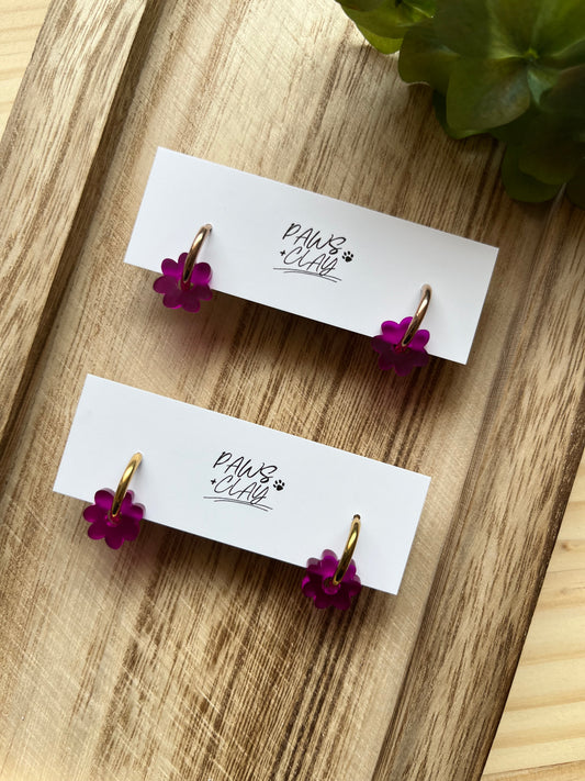 Grape Floral Huggie Earrings