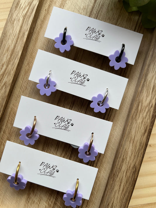Purple Floral Huggie Earrings