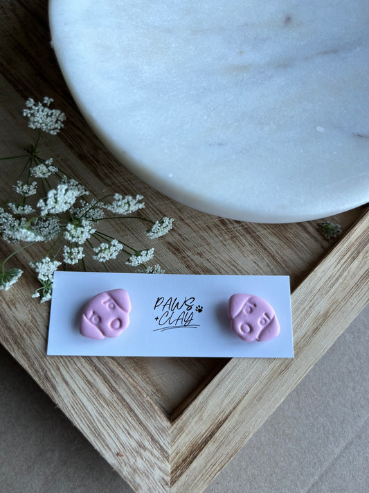 Pink Dog Polymer Clay Earring Studs