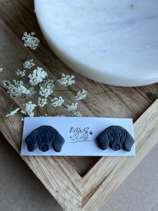 Black Dachshund Polymer Clay Earring Studs