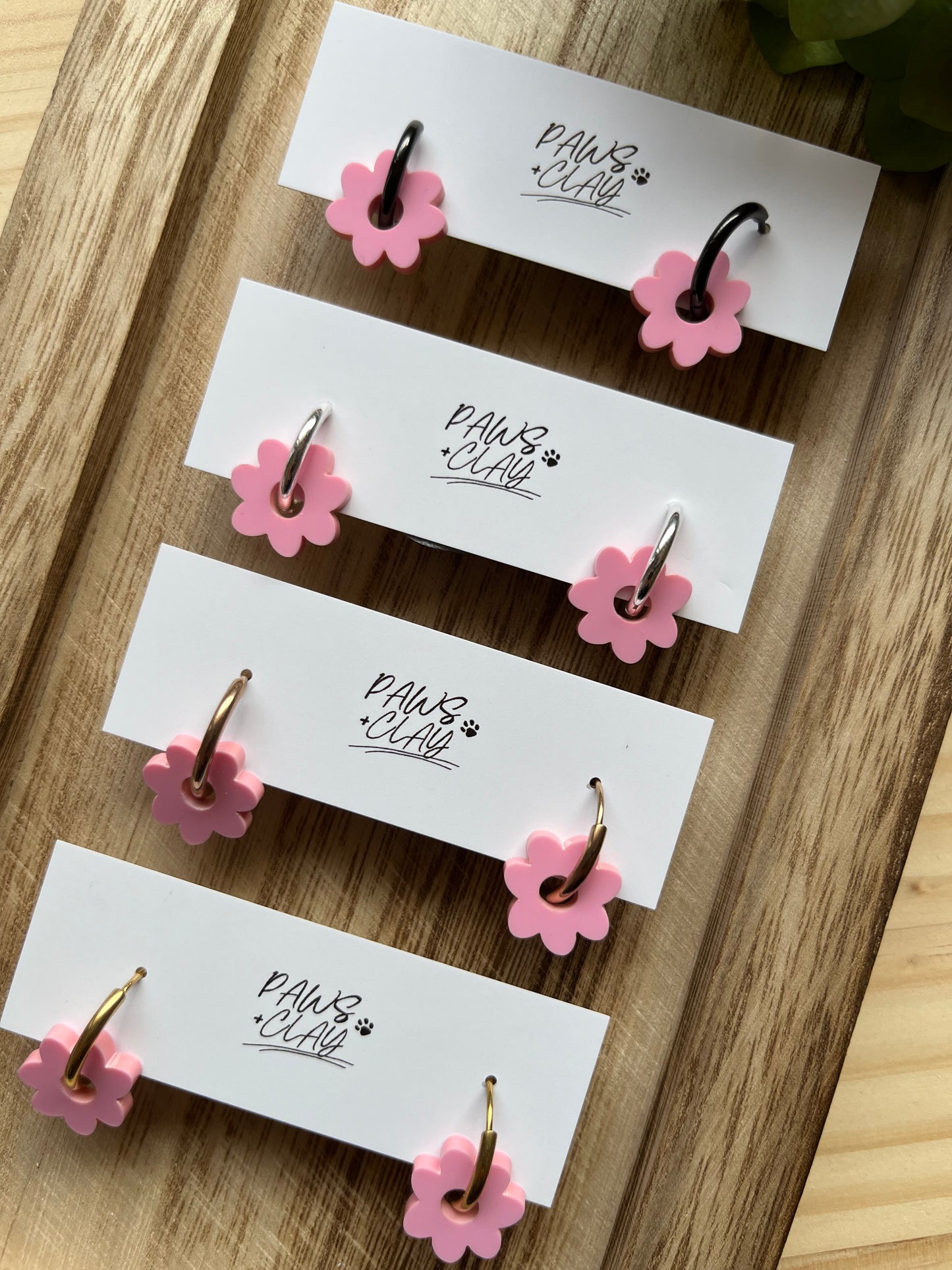 Pink Floral Huggie Earrings