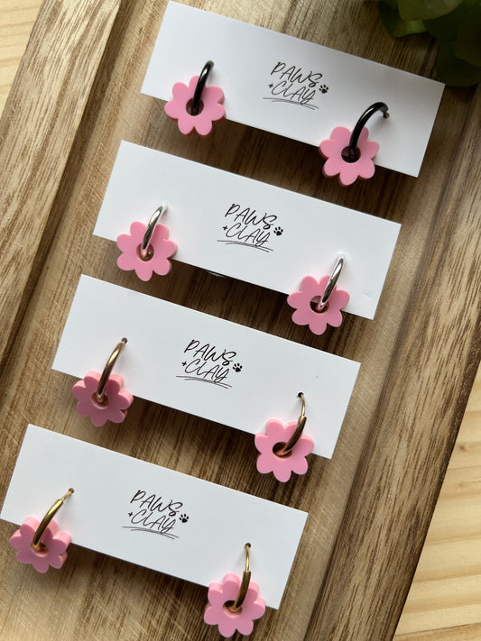 Pink Floral Huggie Earrings