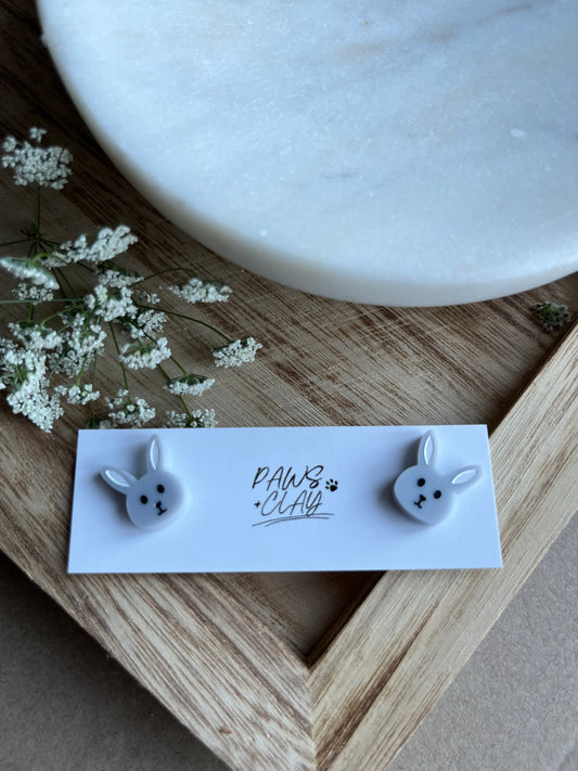 Grey Bunny Polymer Clay Earring Studs