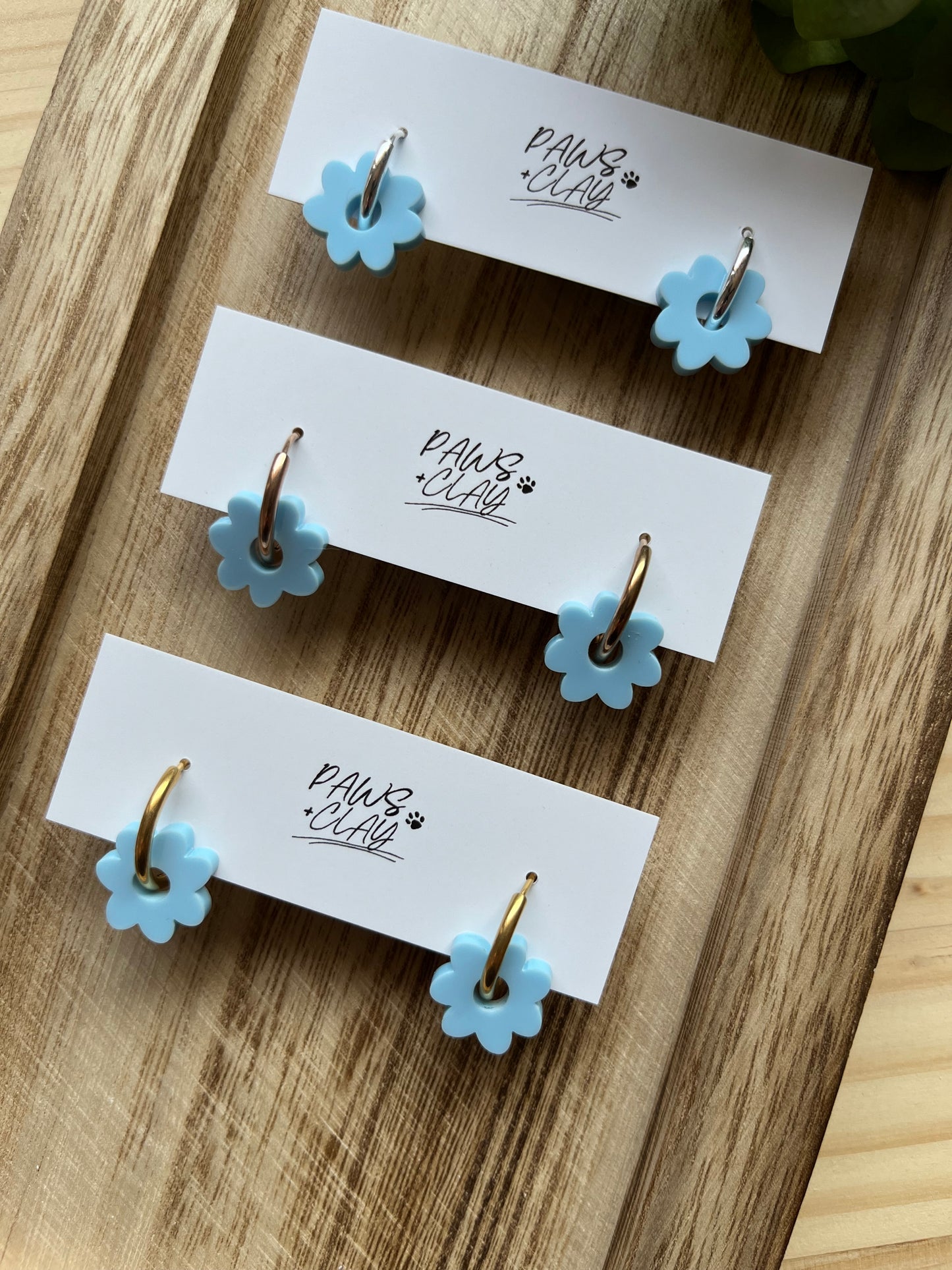 Sky Blue Floral Huggie Earrings 