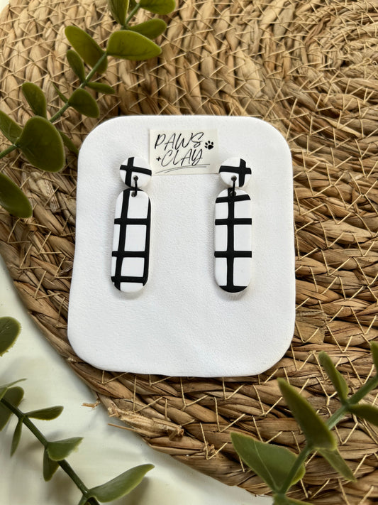 Black and white striped polymer clay earrings