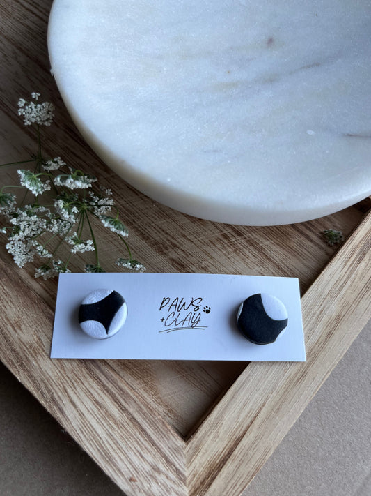 Black and White Spotted Polymer Clay Earring Studs