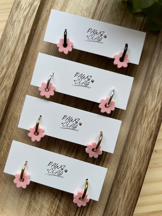 Pale Pink Floral Huggie Earrings