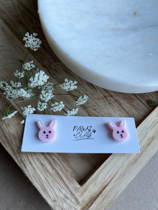 Pink Bunny Polymer Clay Earring Studs