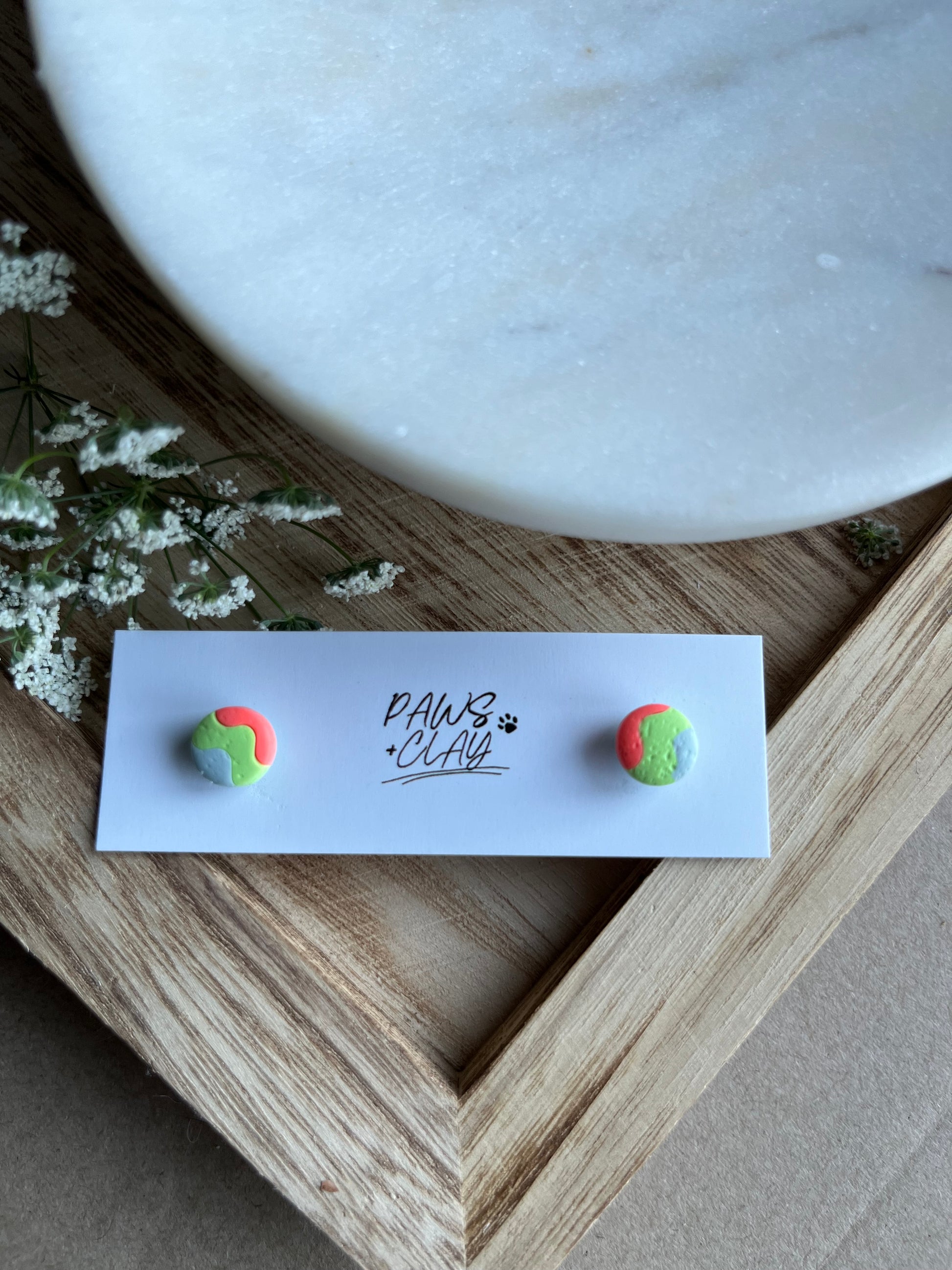 Neon Patterned Polymer Clay Earring Studs