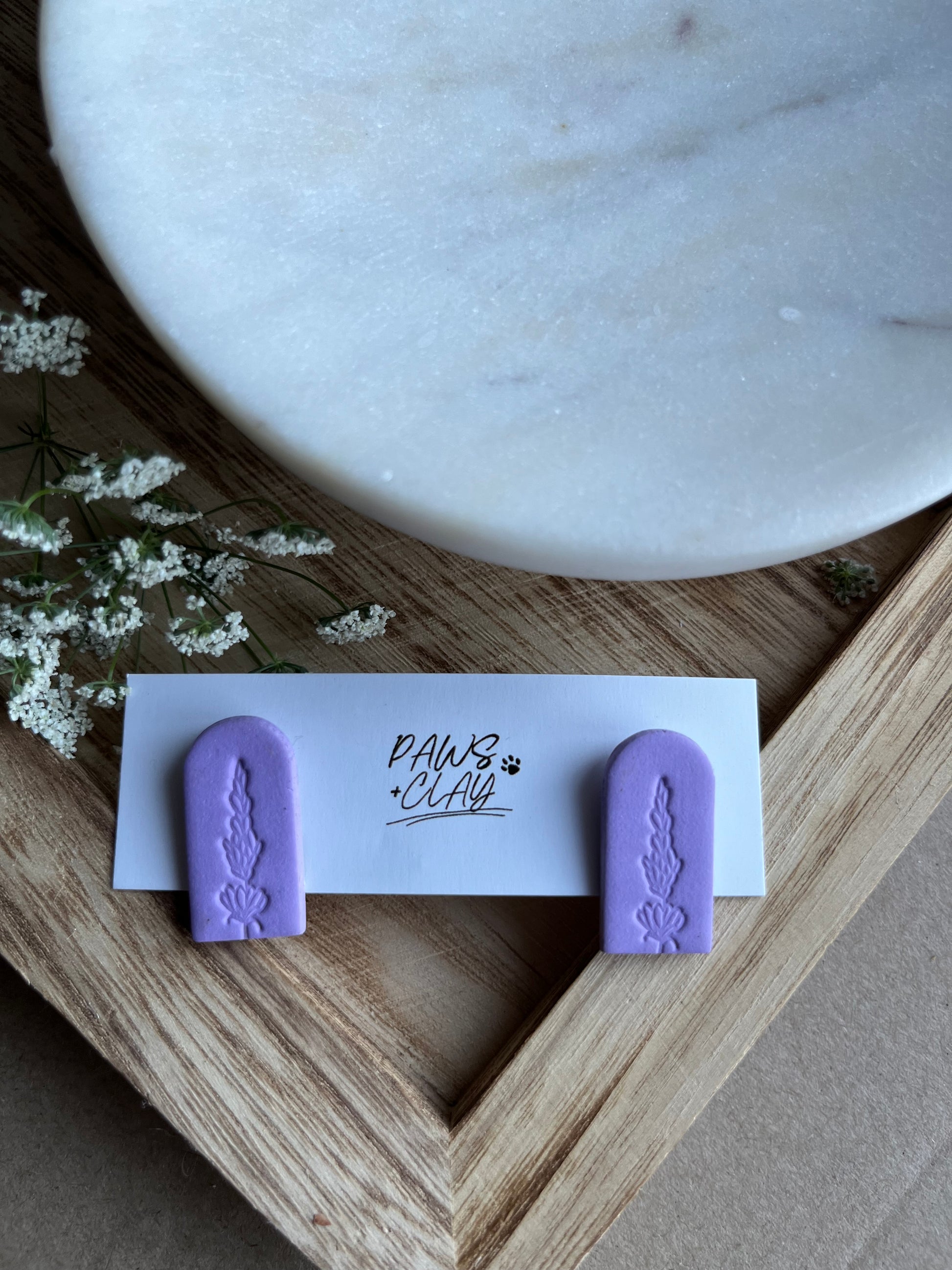 Lavender Print Polymer Clay Earring Studs