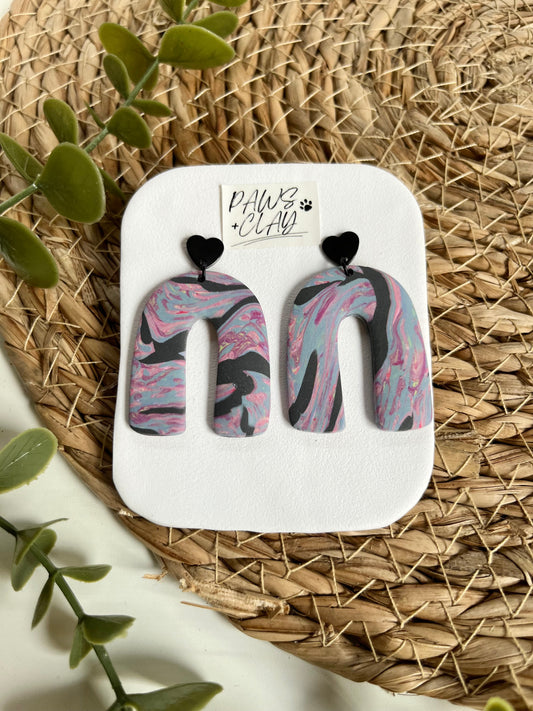 Purple and Black Squiggled Polymer Clay Earrings