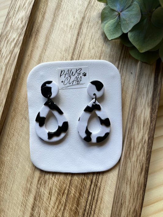 Black and white zig zag polymer clay earrings