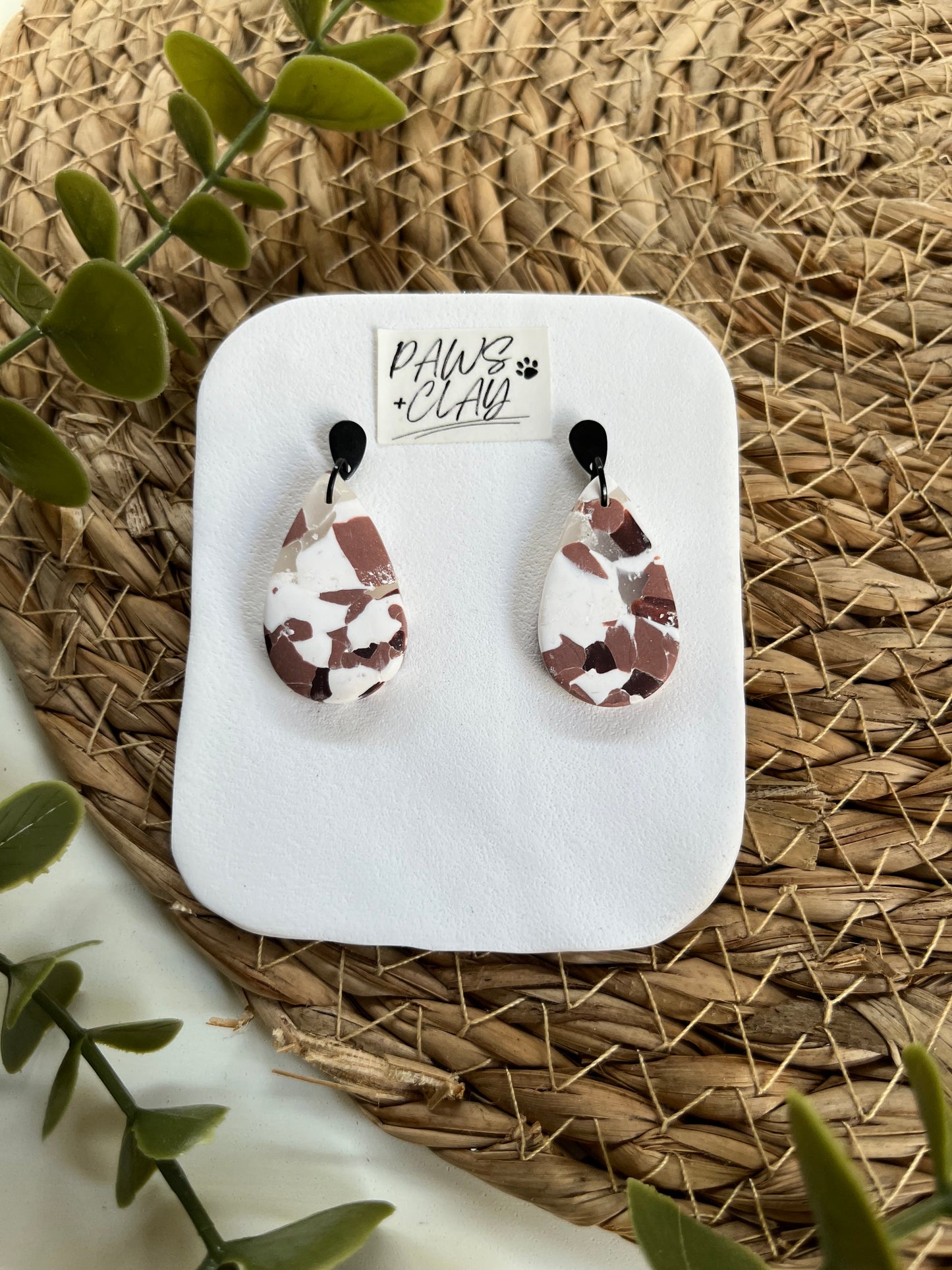 Marbled Teardrop Polymer Clay Earrings