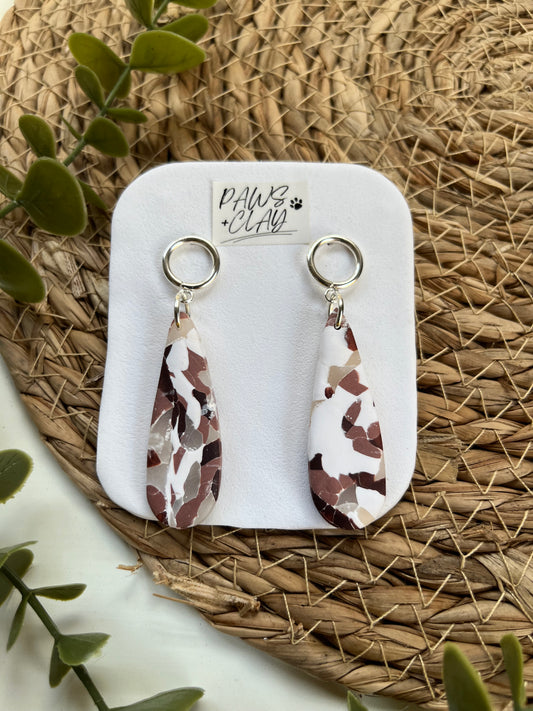 Marble Elongated Teardrop Polymer Clay Earrings