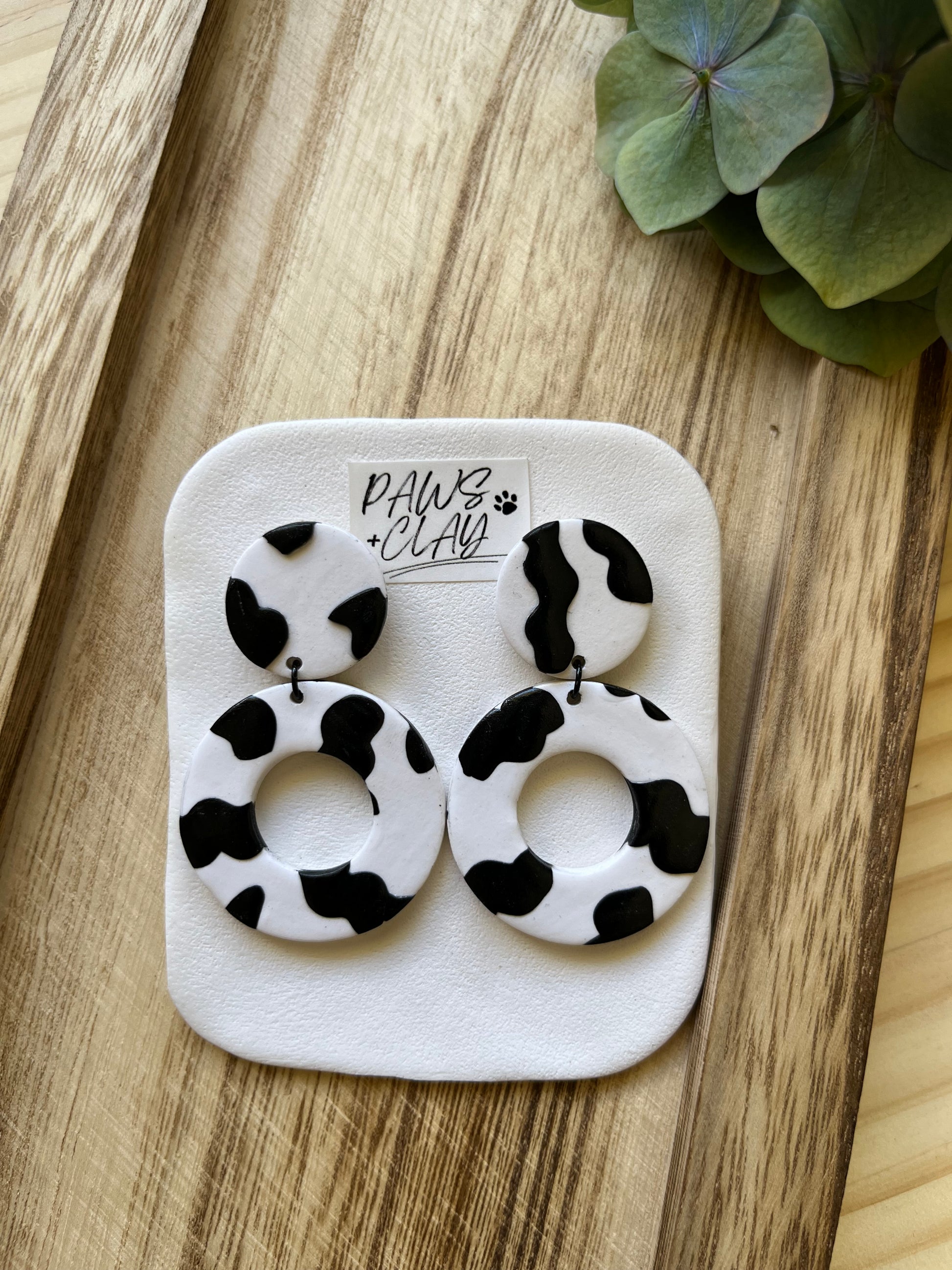 Round doughnut black and white polymer clay earrings