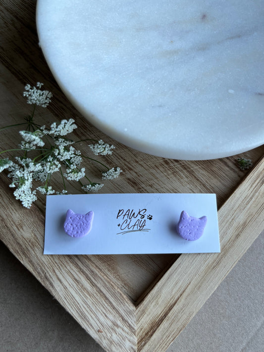 Purple Cat Polymer Clay Earring Studs