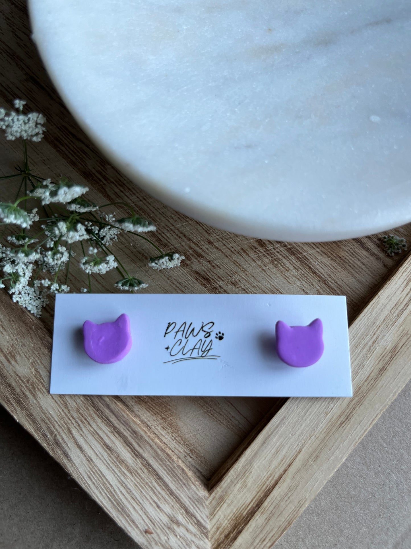 Purple Cat Polymer Clay Earring Studs