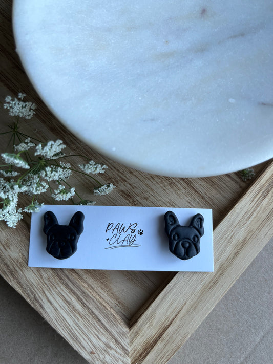 Black Frenchie Polymer Clay Earring Studs