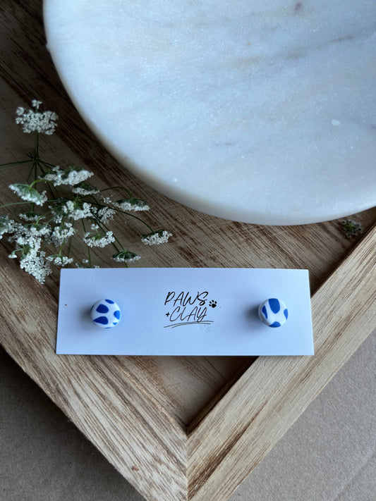 Navy and White Terrazzo Polymer Clay Earring Studs