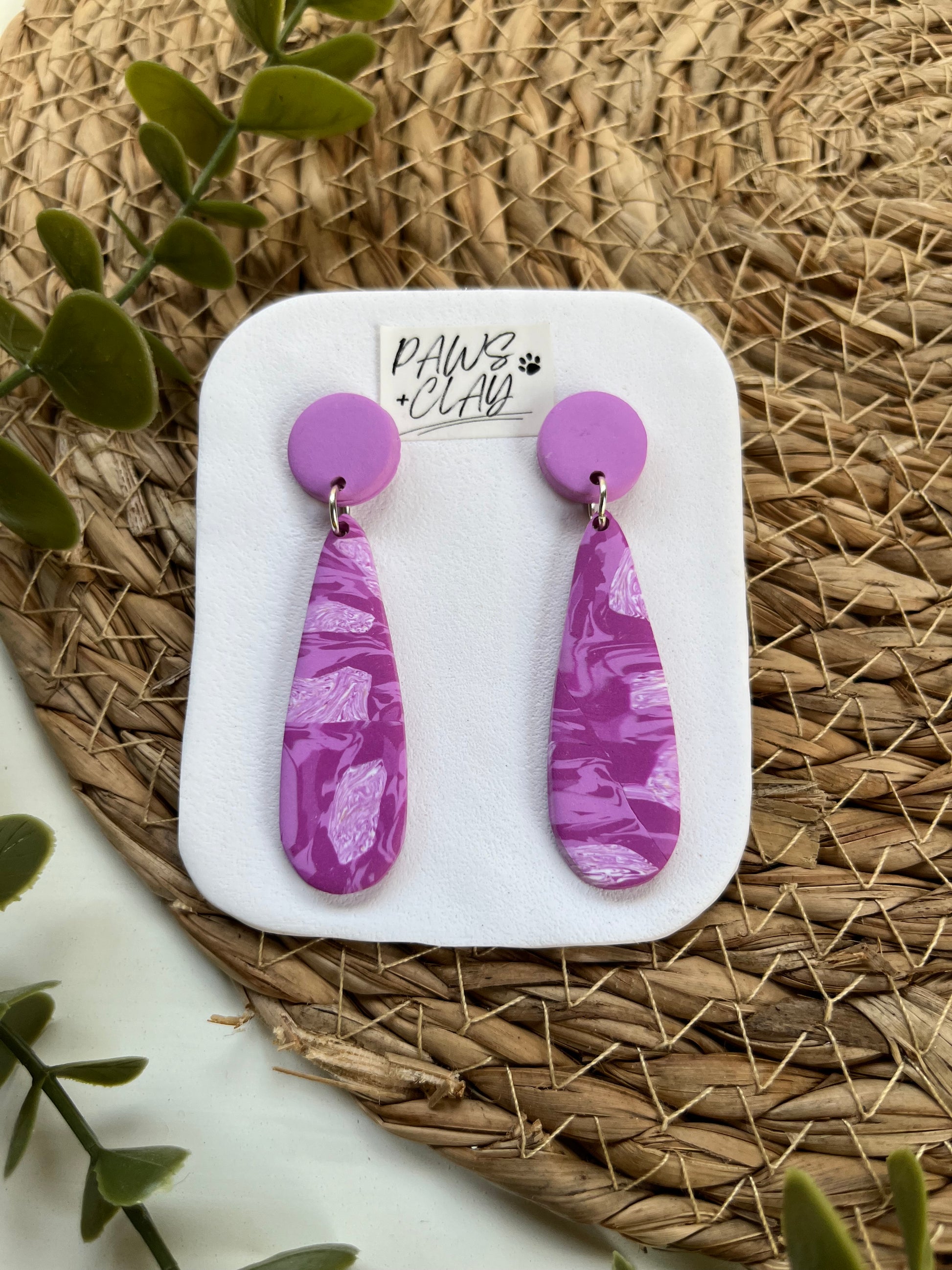 Purple Patterned Polymer Clay Earrings