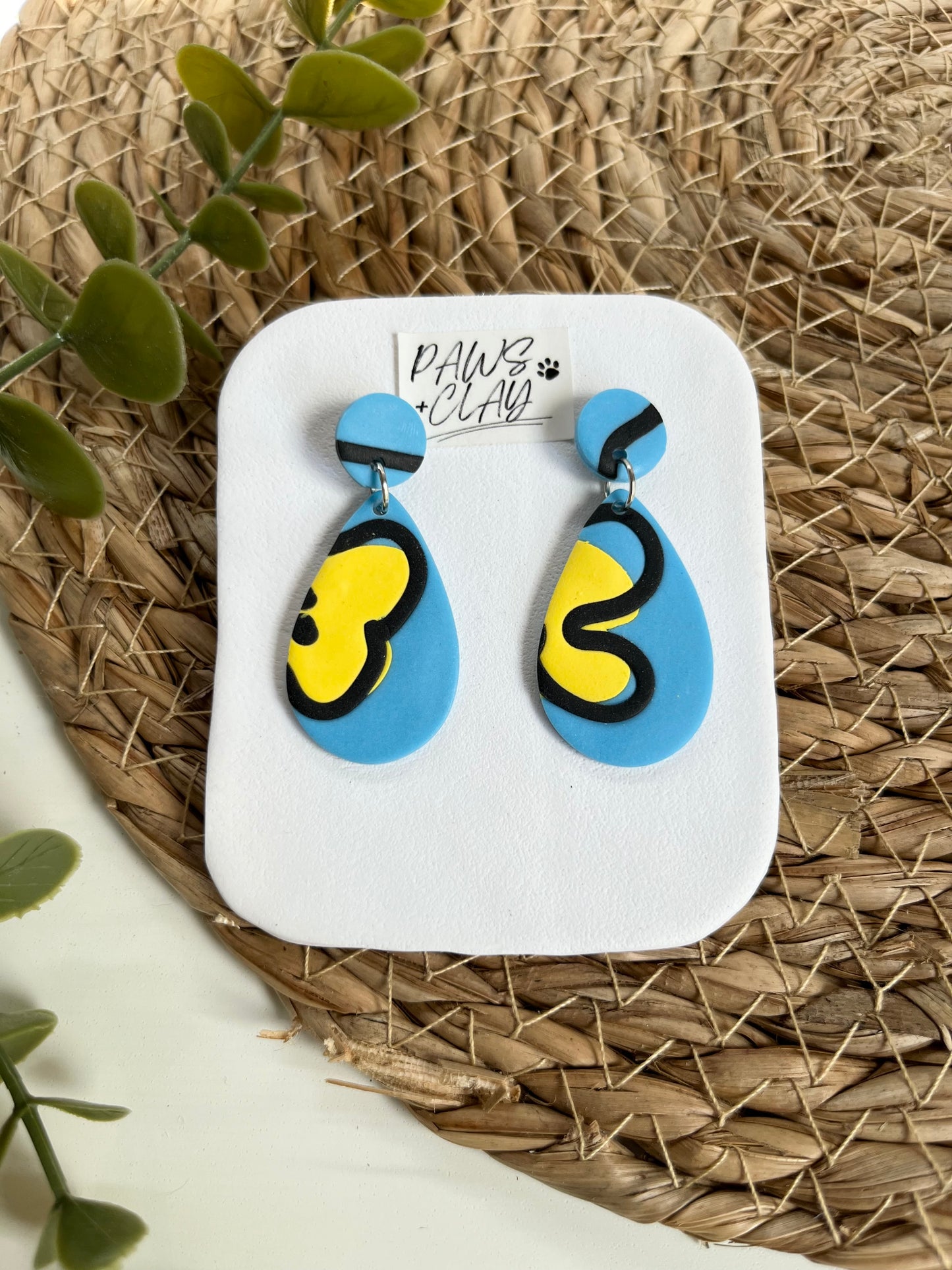 Blue and Yellow Flower Polymer Clay Earrings