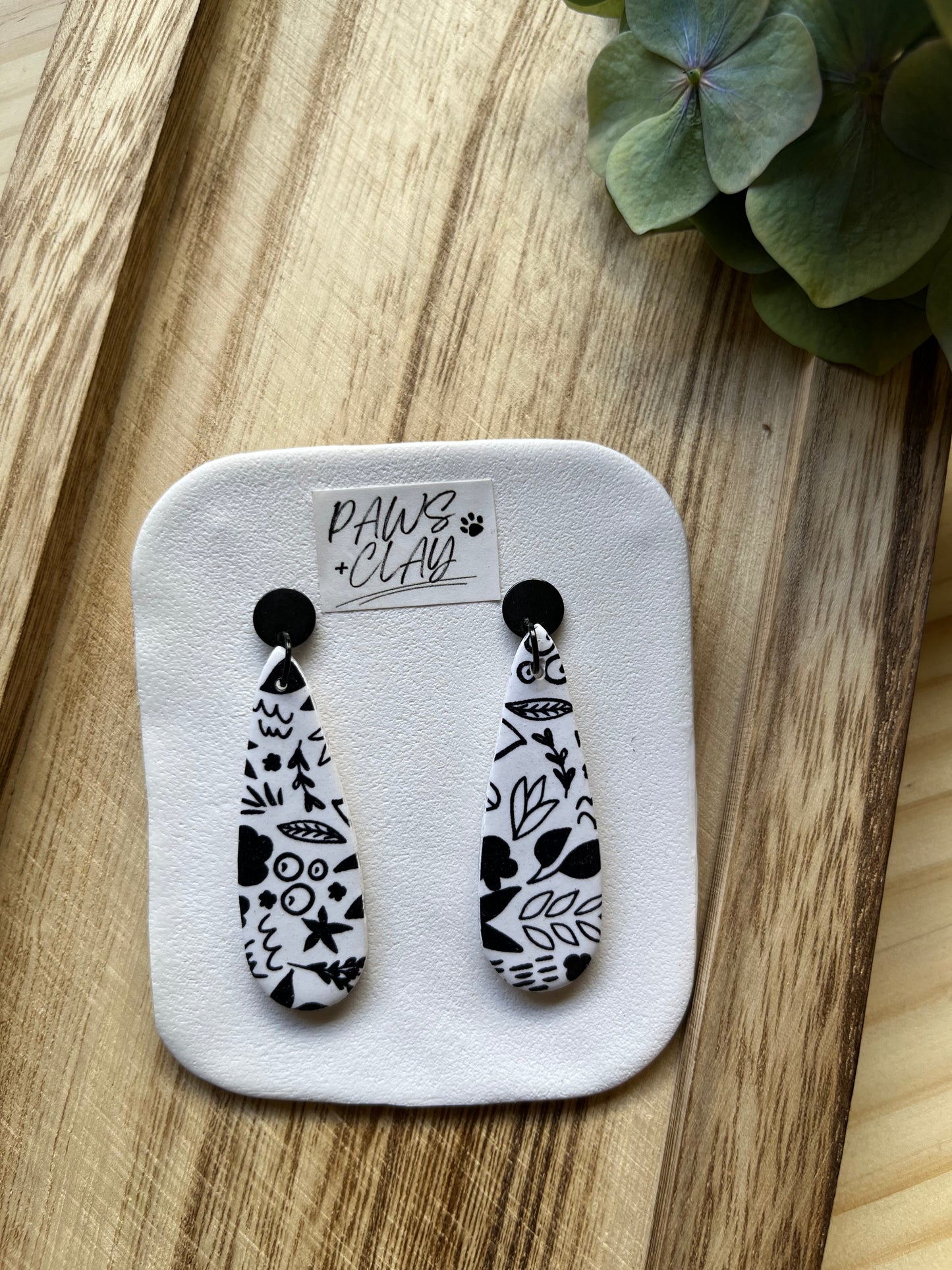 Black and white garden pattern Polymer Clay earrings