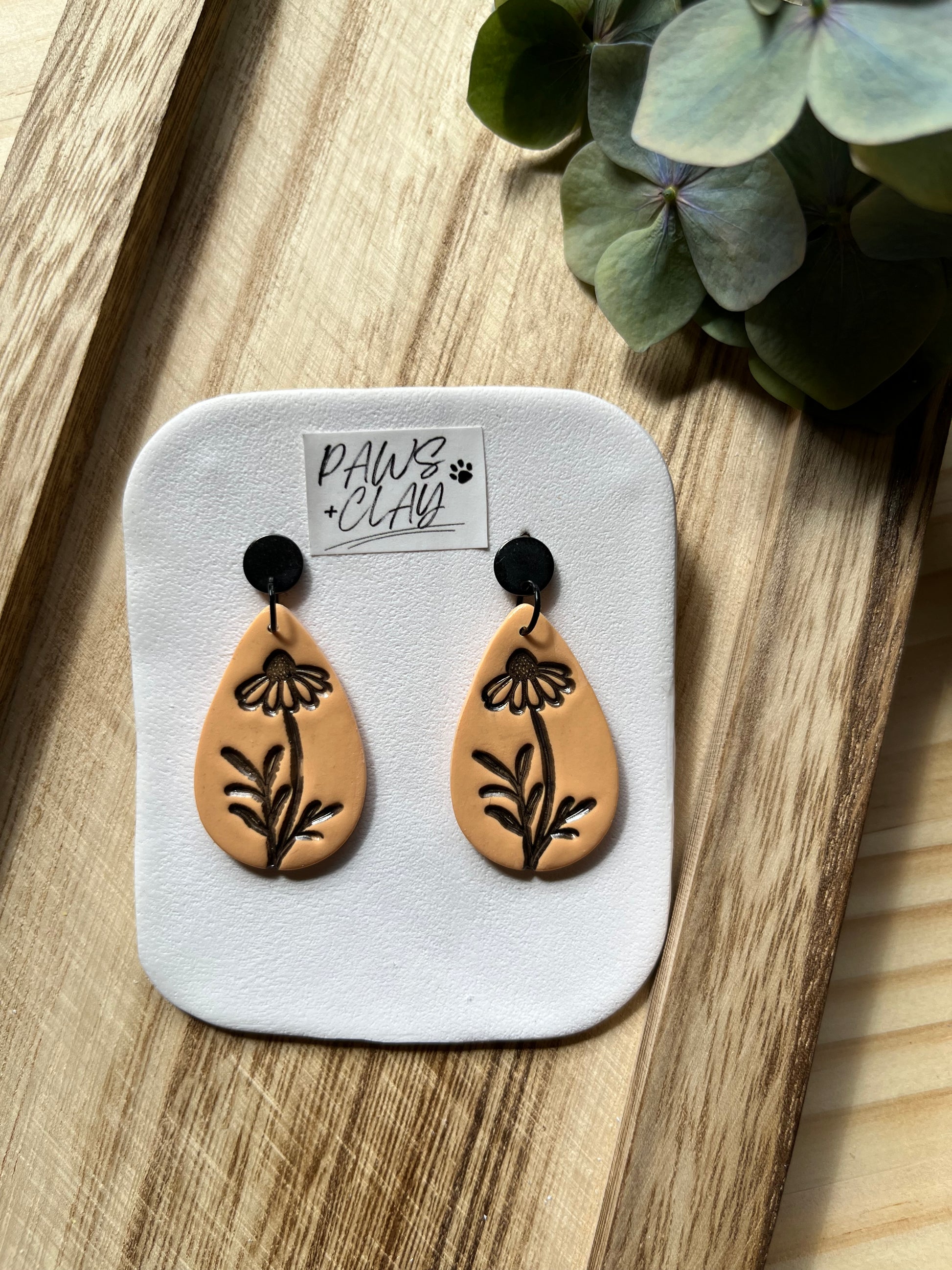 Apricot Imprinted Flower Polymer Clay Earrings