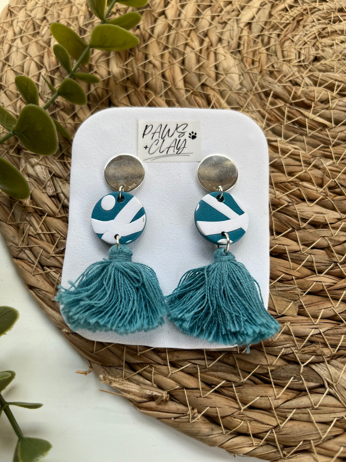 Teal Tassels Polymer Clay Earrings with silver finding