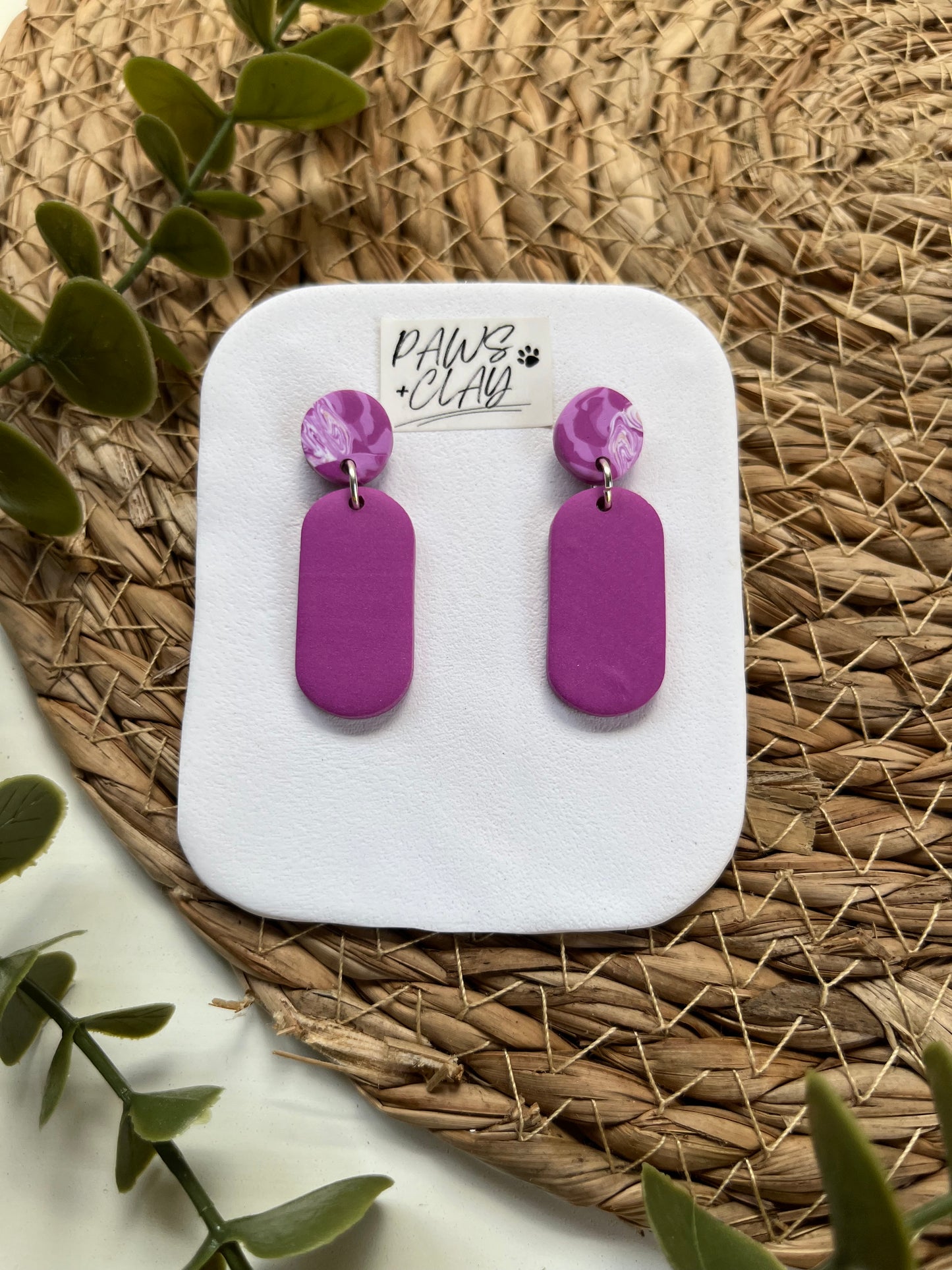 Purple Oval Polymer Clay Earrings