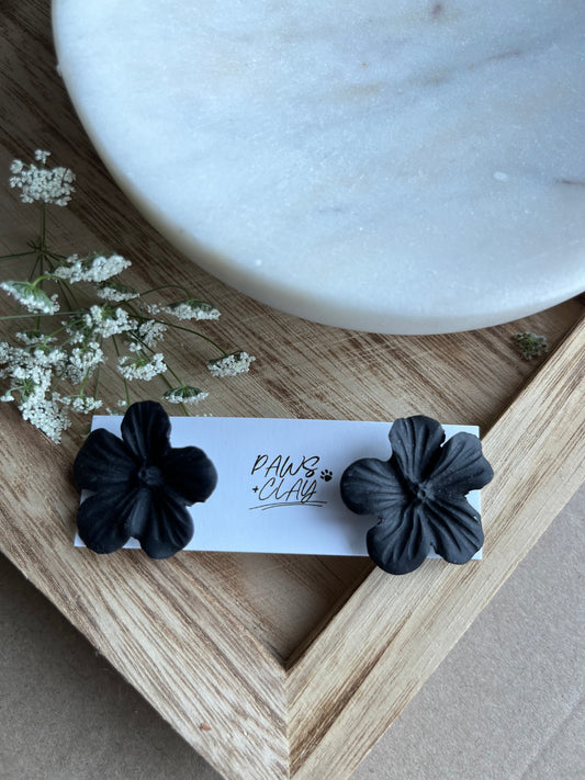 Black Flower Polymer Clay Earring Studs