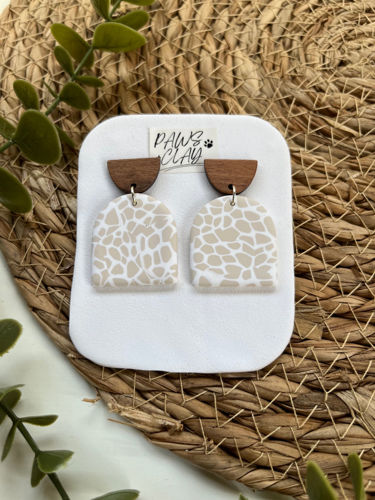 Cream and White Terrazzo Domed Polymer Clay Earrings