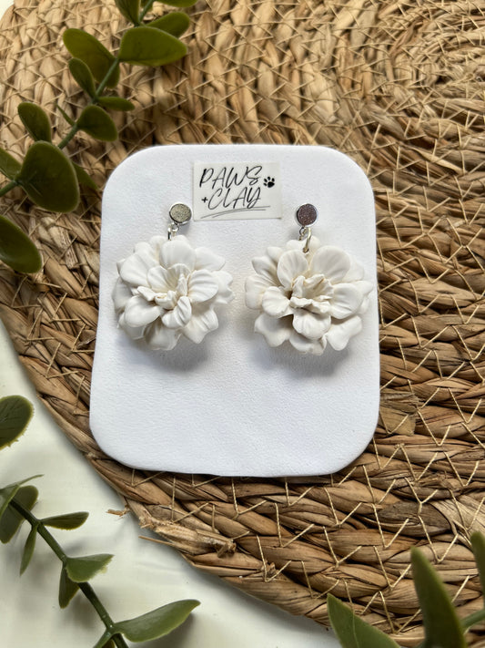 White Flower Polymer Clay Earrings