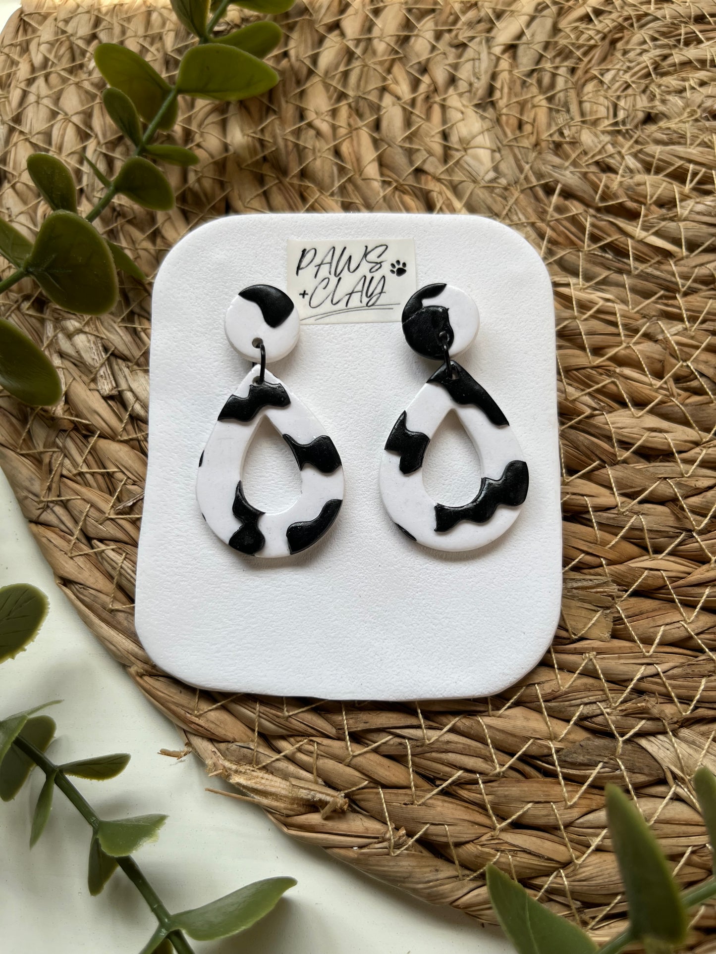 Black and white zig zag polymer clay earrings