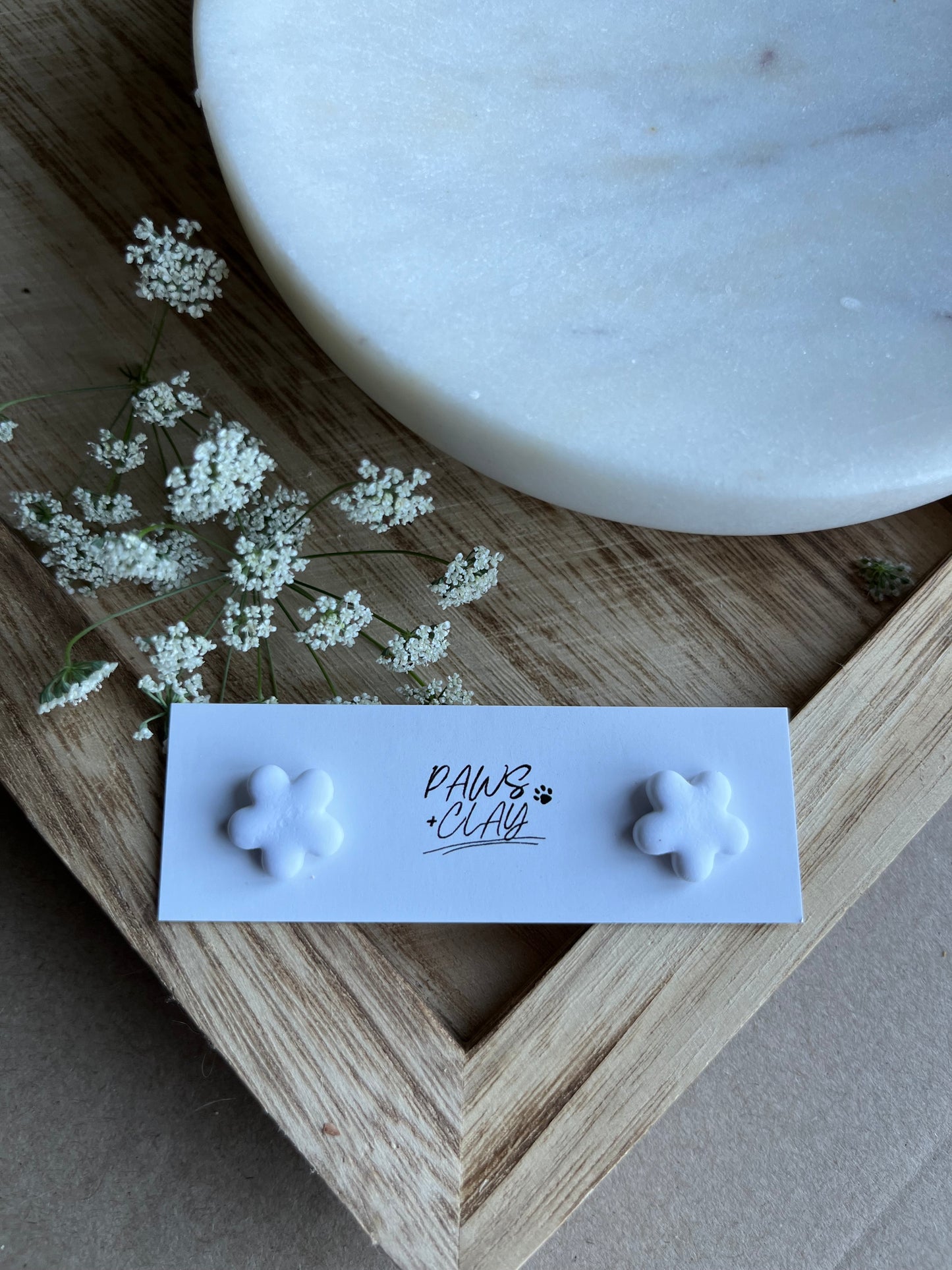 White Flower Polymer Clay Earring Studs