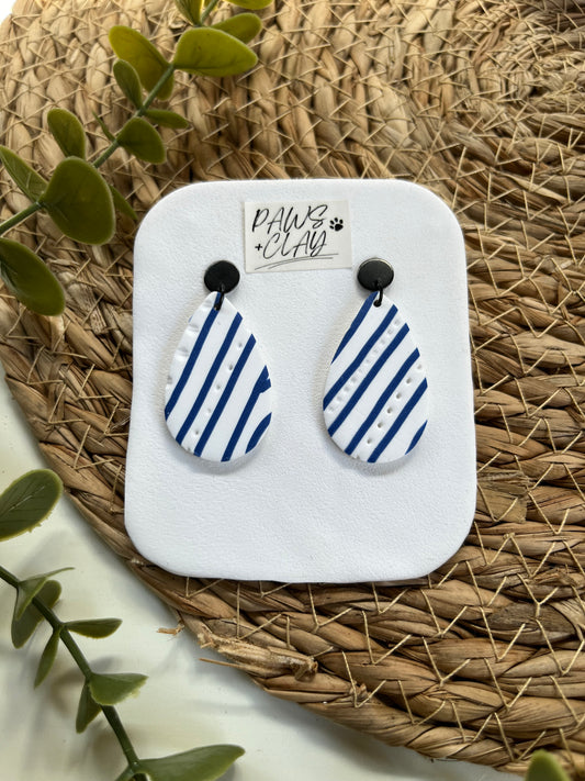 Navy and White Stripe Polymer Clay Earrings