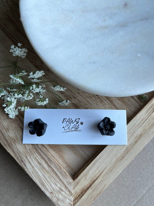 Black Flower Polymer Clay Earring Studs