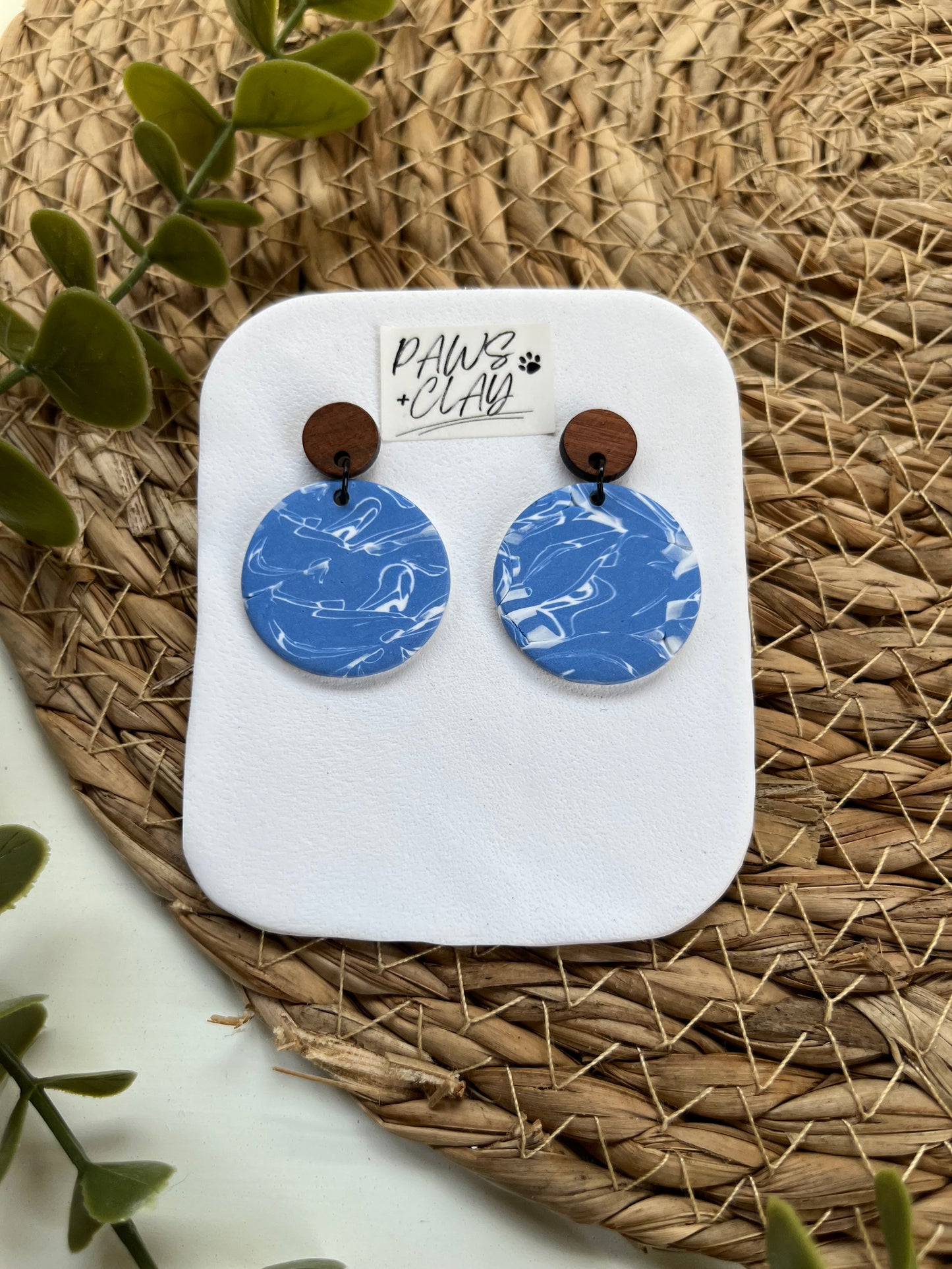 Blue Marbled Polymer Clay Earrings