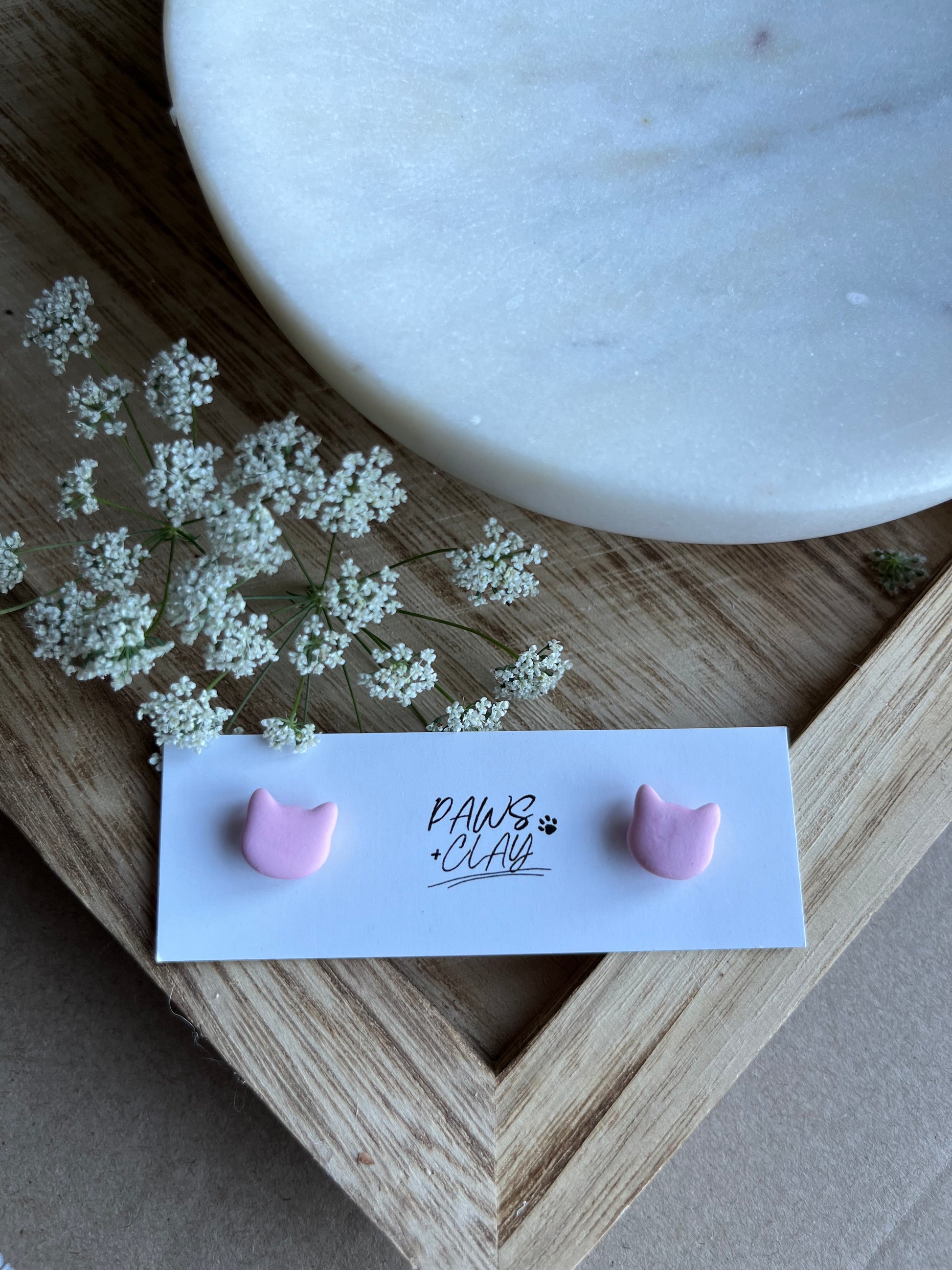 Pink Cat Polymer Clay Earring Studs