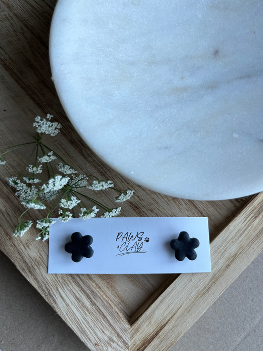 Black Flower Polymer Clay Earring Studs