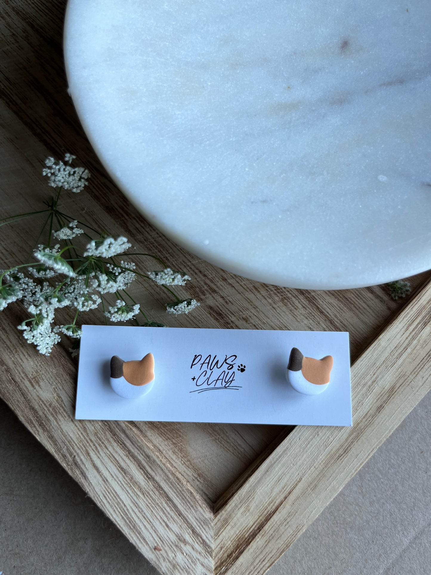 Calico Cat Polymer Clay Earring Studs