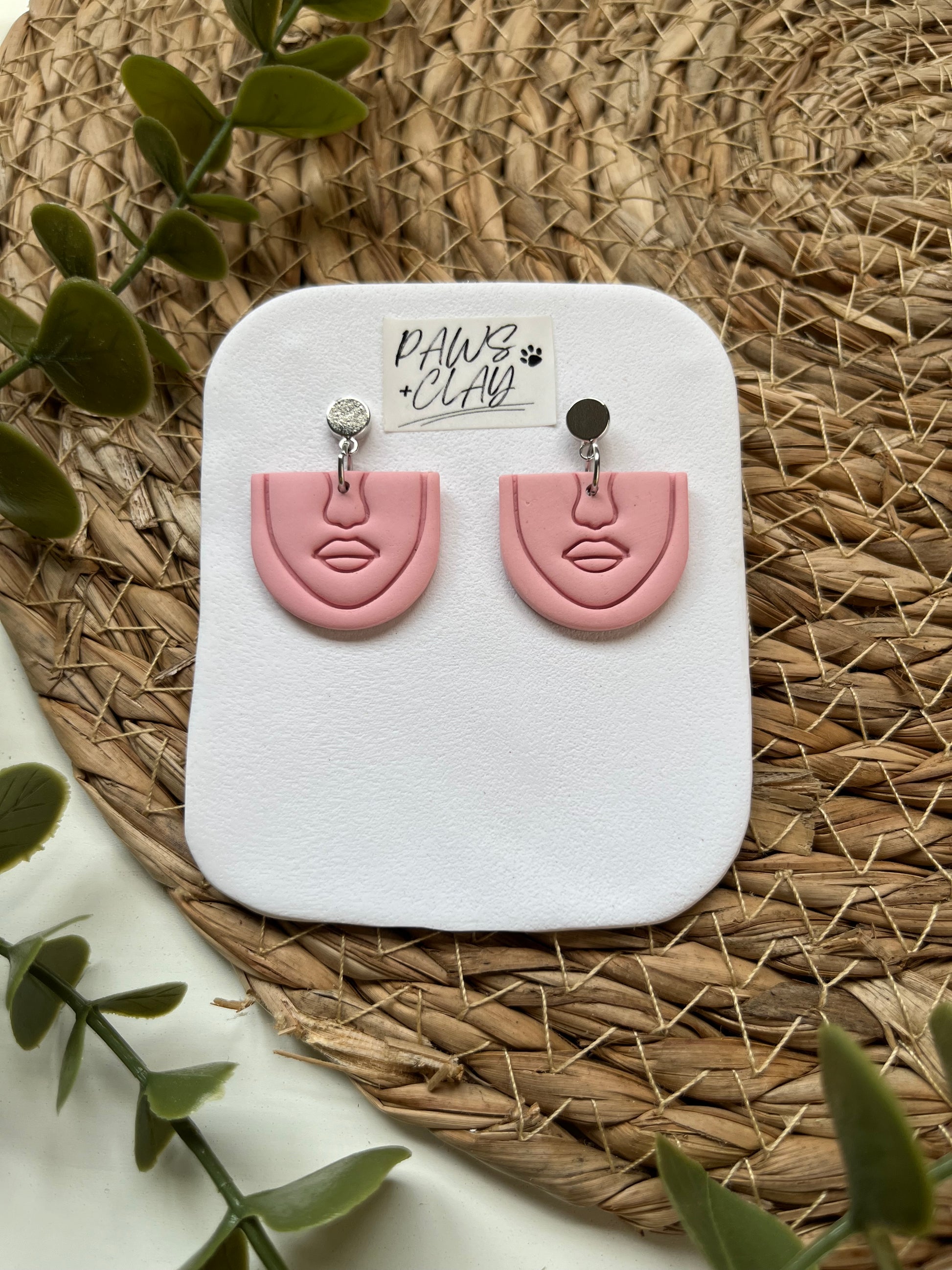 Pink squiggle face Polymer Clay Earrings